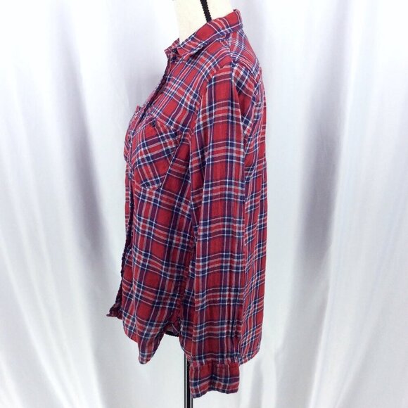 RL Utility Denim & Supply Ralph Lauren Top Womens Medium Linen Red Blue Plaid - Picture 4 of 10